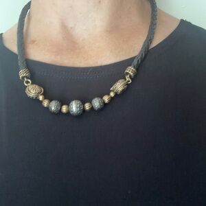 Leather and beaded necklace 20” long- magnetic clasp